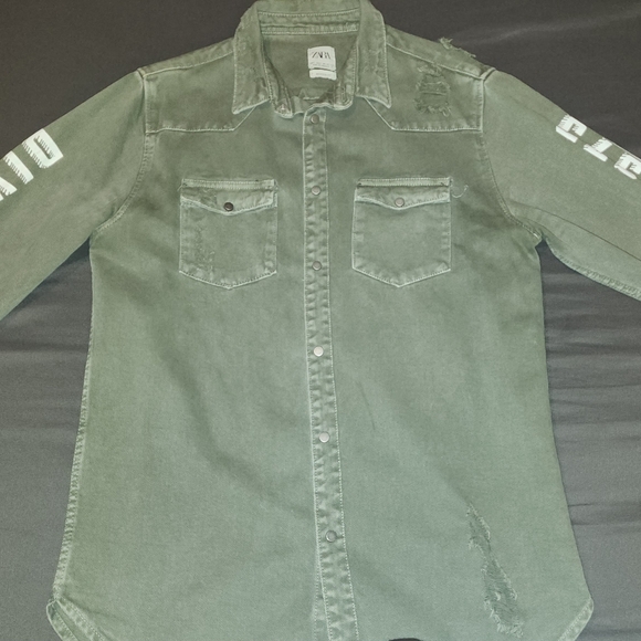 Zara Olive Denim Jacket - Picture 1 of 5